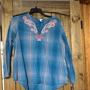 Cato Blue and Pink Embroidered Blouse